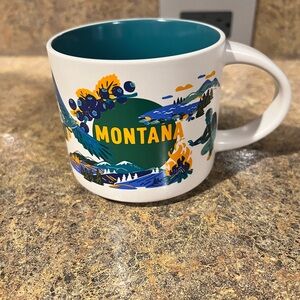 Montana Themed Ceramic Mug - White and Blue